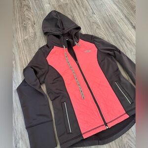 FILA Sport Lightweight Mixed Media Athletic Jacket in Pink and Black Size Medium